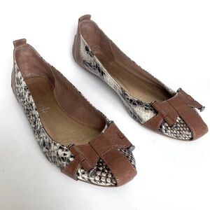 DANIBLACK Women's Snake Skin Tan Gray Cream Black Flats Loafers Buckle Size 9